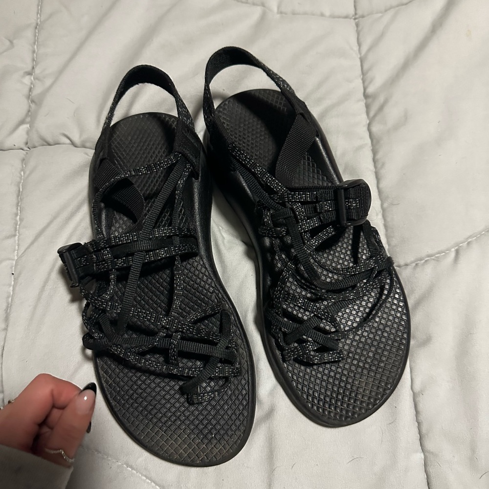 Women black chacos size 8